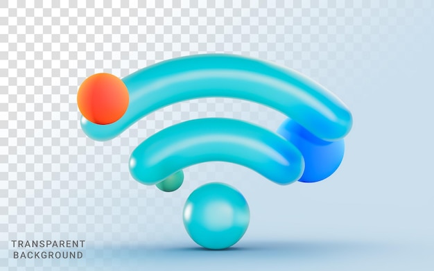 PSD 휴대 전화 컴퓨터 3d 그림에서 인터넷 기술에 대한 광택 파란색 wifi 기호를 분리합니다.