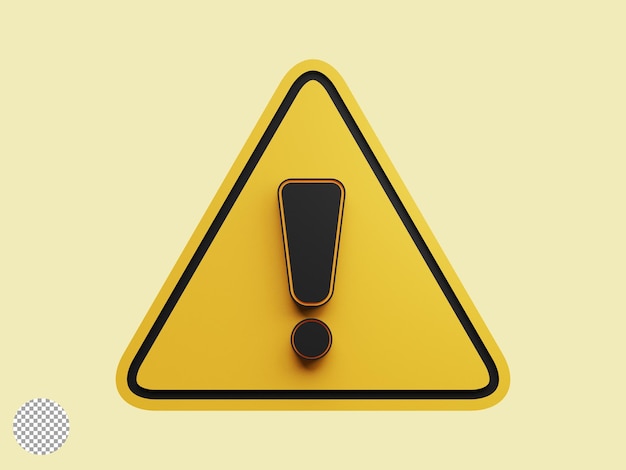 PSD 3dレンダリングイラストによる注意感嘆符の交通標識のために白い背景で歌う現実的な黄色の三角形の注意警告の分離