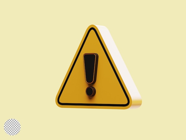 3dレンダリングイラストによる注意感嘆符の交通標識のために黄色の背景で歌う現実的な黄色の三角形の注意警告の分離