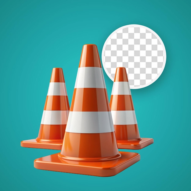 Isolate of realistic orange traffic warning cone falling for under construction maintenance attention