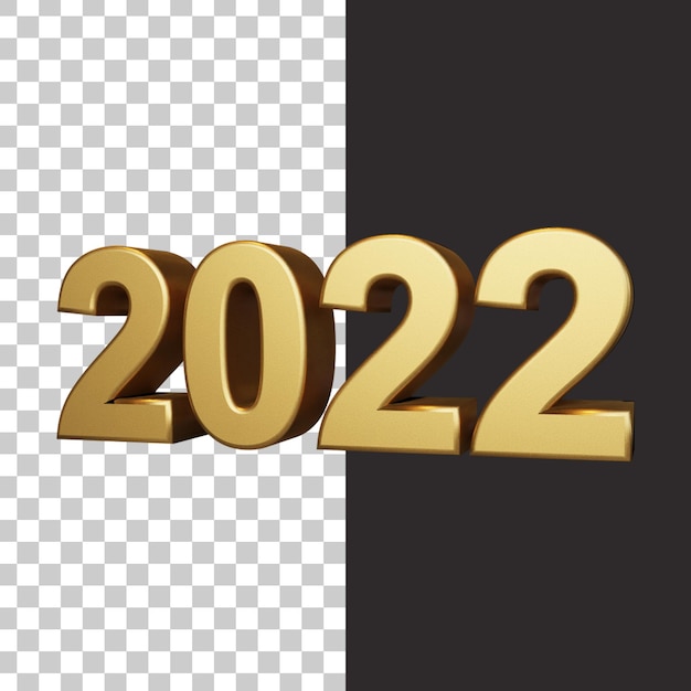 Isolated 2022 gold new year in 3d rendering