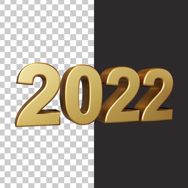 Isolated 2022 gold new year in 3d rendering