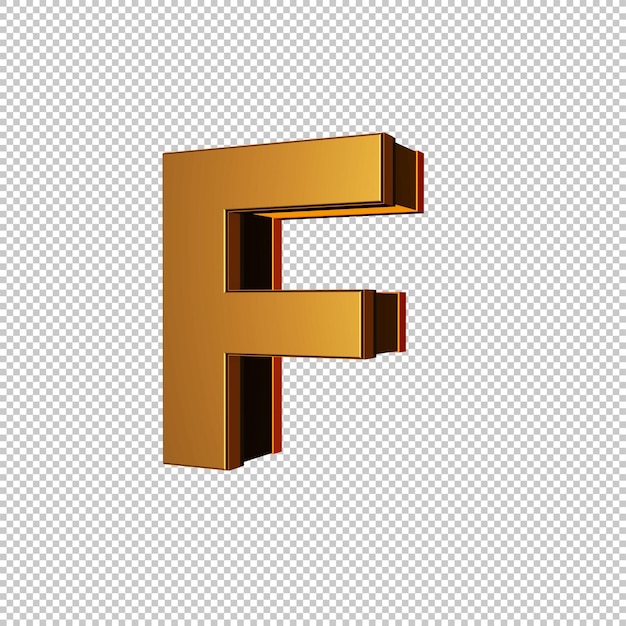 隔離的3D字母F在透明背景的引人注目的黃金