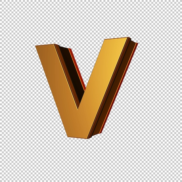 Isolated 3D Alphabet v in Striking Gold with Transparent Background