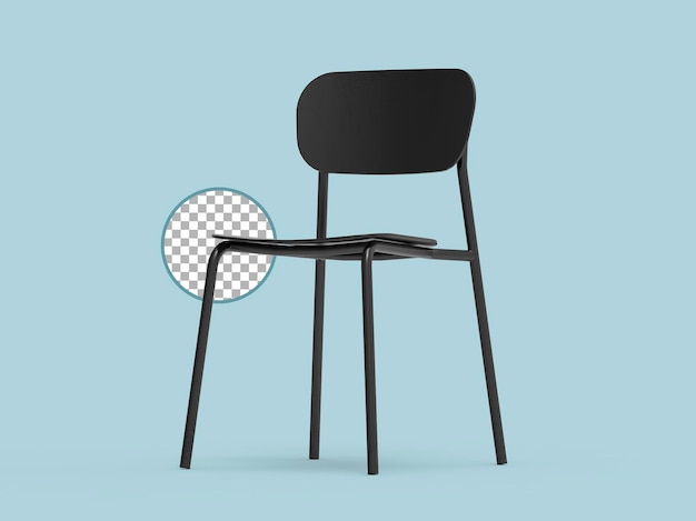 PSD Изолированный трехмерный рендеринг создателя сцены черного стула для дизайна интерьера или декоративных проектов.