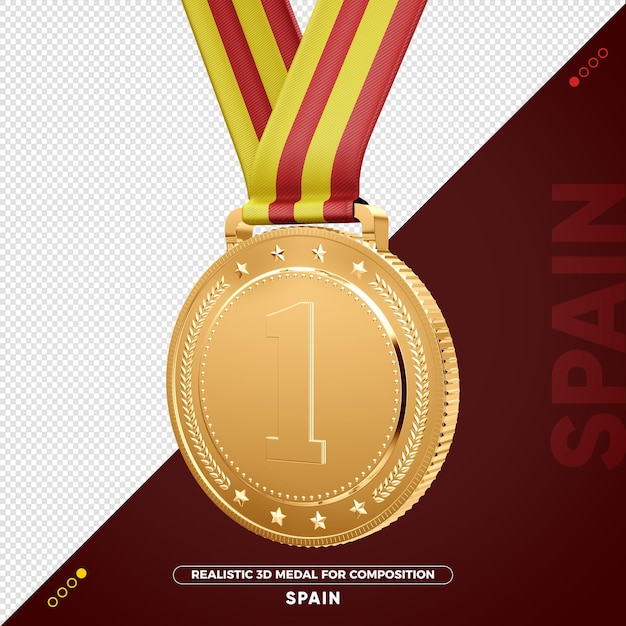 Isolated 3d gold medal from spain for composition