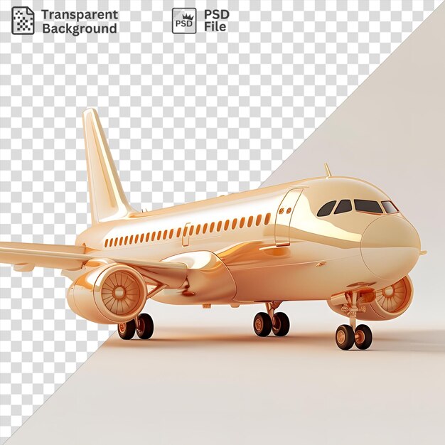 PSD isolated 3d hijacker cartoon taking over a plane with black wheels small windows and a white tail against a white sky