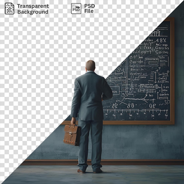 PSD isolated 3d mathematician solving complex equations on a chalkboard