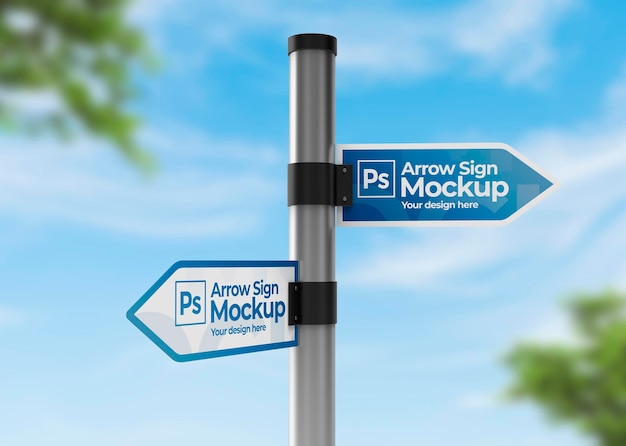Isolated 3D mockup of street arrow sign for promotions advertising or branding