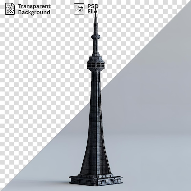 Isolated 3d model of the cn tower against a gray sky