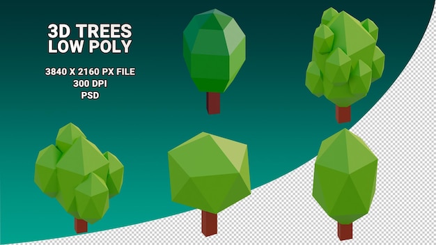 Isolated 3d model of a low-poly tree on a transparent background