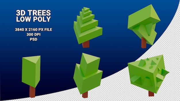 Isolated 3d model of a low-poly tree on a transparent background