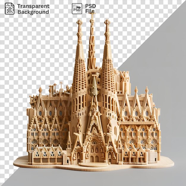 PSD isolated 3d model of the sagrada familia featuring a gold cross