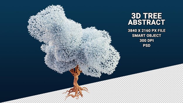 Modello 3d isolato di albero con foglie bianche astratte su sfondo trasparente