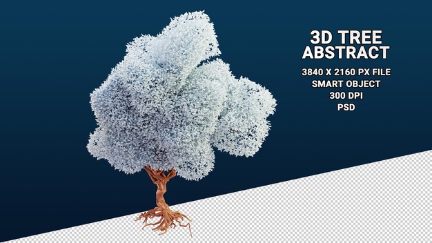 PSD modello 3d isolato di albero con foglie bianche astratte su sfondo trasparente