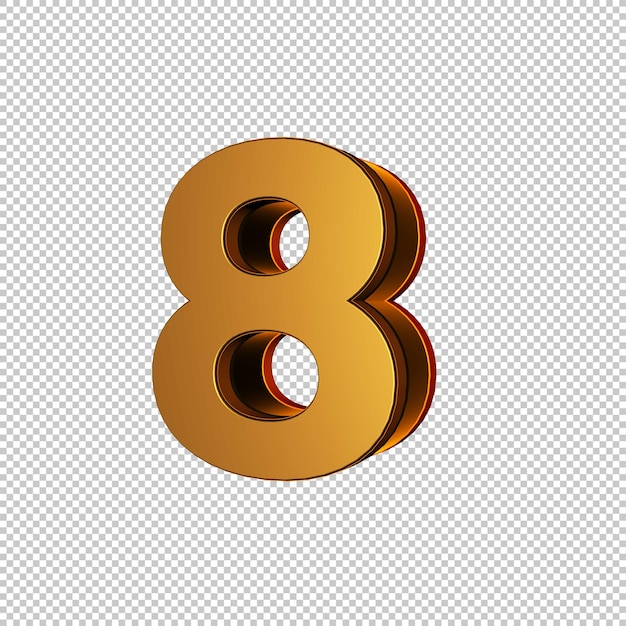 Isolated 3D Number 8 in Striking Gold with Transparent Background