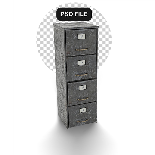 PSD isolated 3d realistic render of metal cabinet. isolated grey metal locker render on white bg