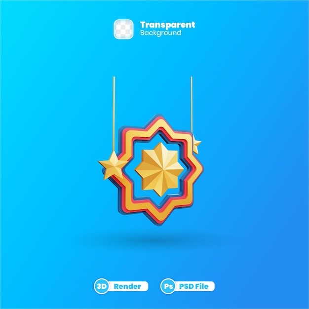 Isolated 3d rendering of islamic ornament with transparent background