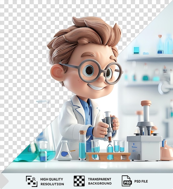 PSD isolated 3d scientist cartoon conducting groundbreaking experiments in a laboratory png clipart png