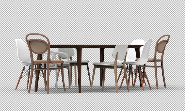 Isolated 3D table and chairs scene creator rendering