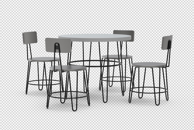 Isolated 3d table and chairs scene creator rendering