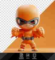 PSD isolated 3d vigilante cartoon fighting criminals with a toy and black and gray belt accompanied by a hand and orange leg on a transparent background png clipart png