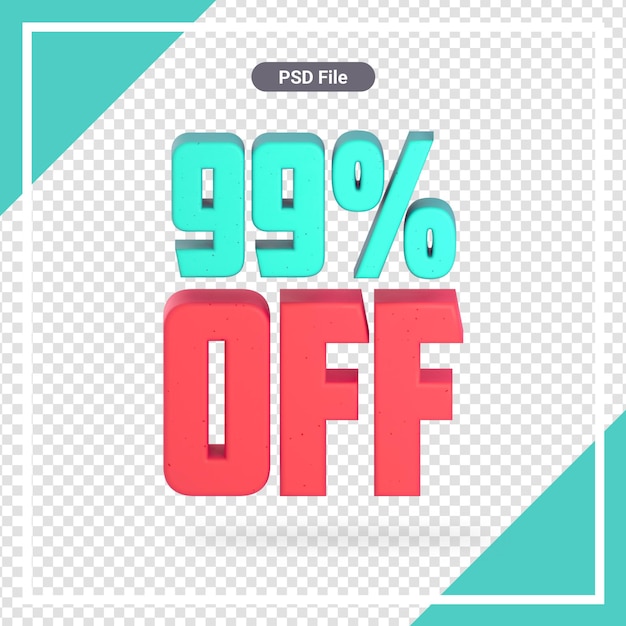 Isolated 99 off 3d rendering Premium Psd