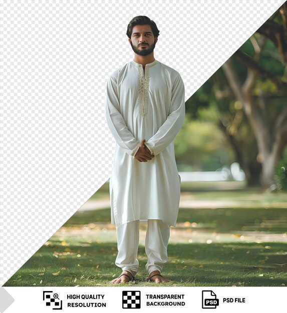 PSD isolated a man in white clothes in the park looking serious png