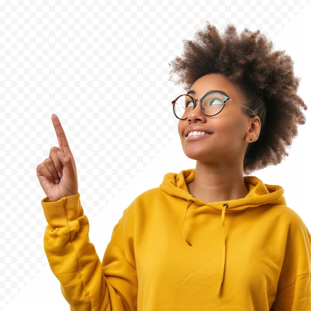 PSD isolated afro american woman pointing at space for text or ads