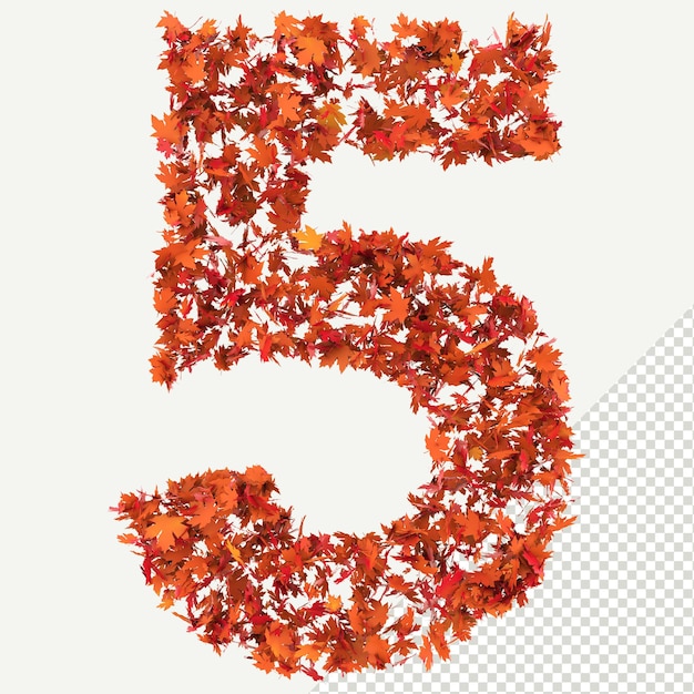 Isolated Autumn Leaves 3D Letter 5