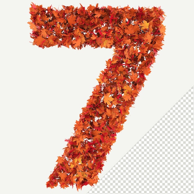 Isolated Autumn Leaves 3D Letter 7