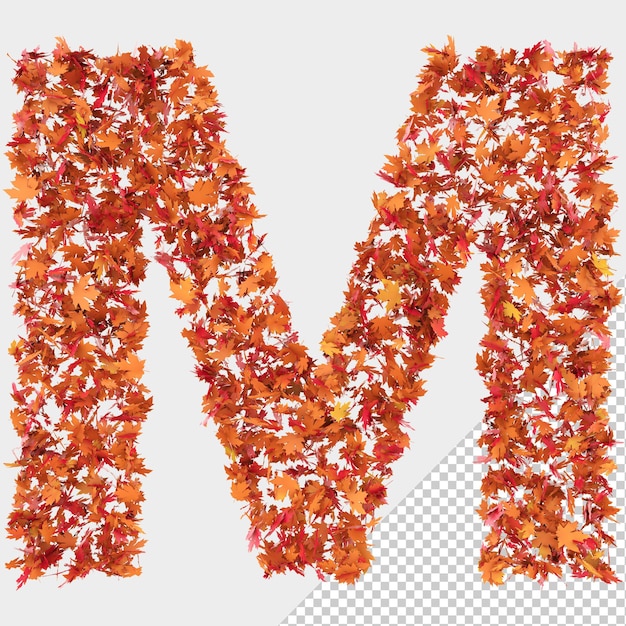 PSD isolated autumn leaves 3d letter m