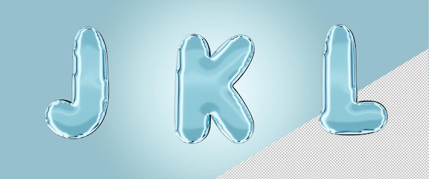 Isolated Balloon Foil Alphabet in Blue Color Uppercase Capital Letter J K L