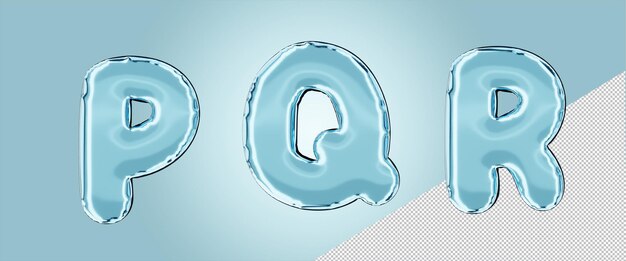 PSD isolated balloon foil alphabet in blue color uppercase capital letter p q r