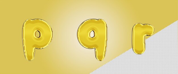 isolated balloon foil alphabet in gold color lowercase letter p q r