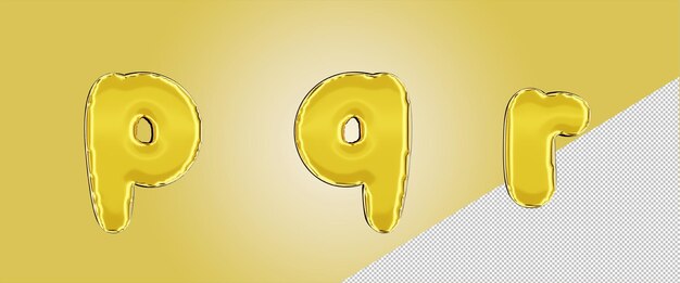 Isolated balloon foil alphabet in gold color lowercase letter p q r