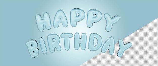 Изолированный алфавит фольги воздушного шара в голубом цвете с днем рождения