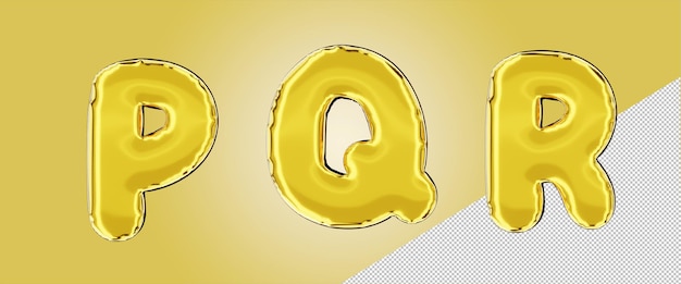 PSD Изолированный алфавит фольги воздушного шара в золотом цвете заглавная буква pqr