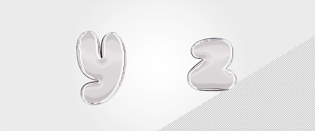 PSD isolated balloon foil alphabet in silver color lowercase letter y z