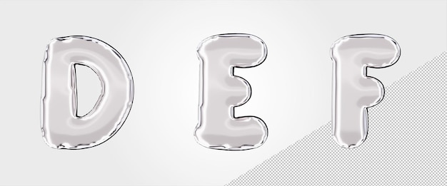 Isolated Balloon Foil Alphabet in Silver Color Uppercase Capital Letter D E F