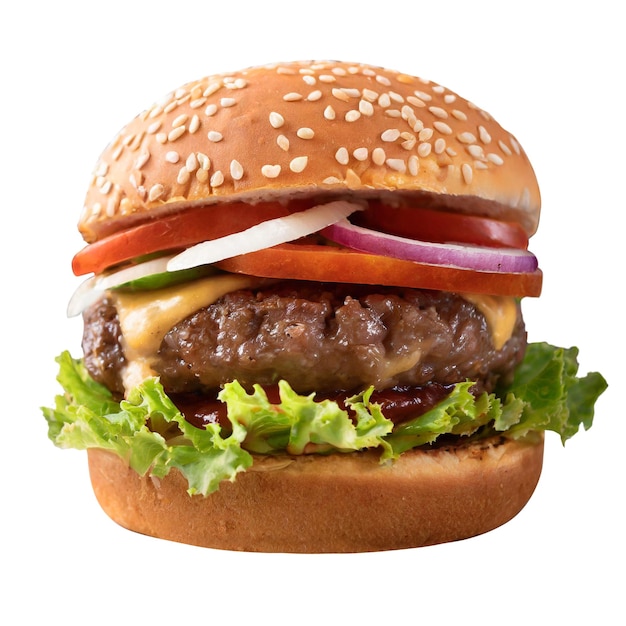 isolated beef burger on a transparent background