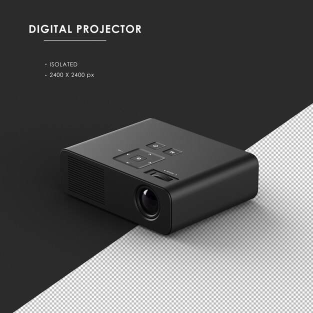 Isolated Black Digital Projector from Top Left Front View