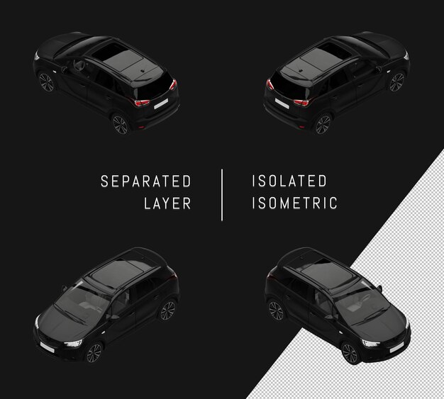 PSD isolated black modern sport suv city isometric car set