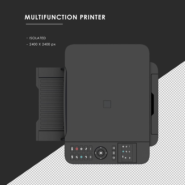 PSD Изолированные черный многофункциональный принтер от рендеринга вид сверху