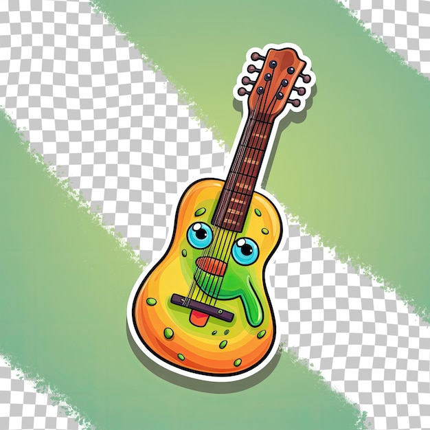 Isolated black sticker featuring funny guitar cartoon characters for various uses like stickers pins or patches