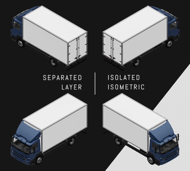 PSD isolated blue big box truck isometric car set