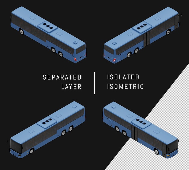 Isolated Blue City Bus Isometric Vehicle Set