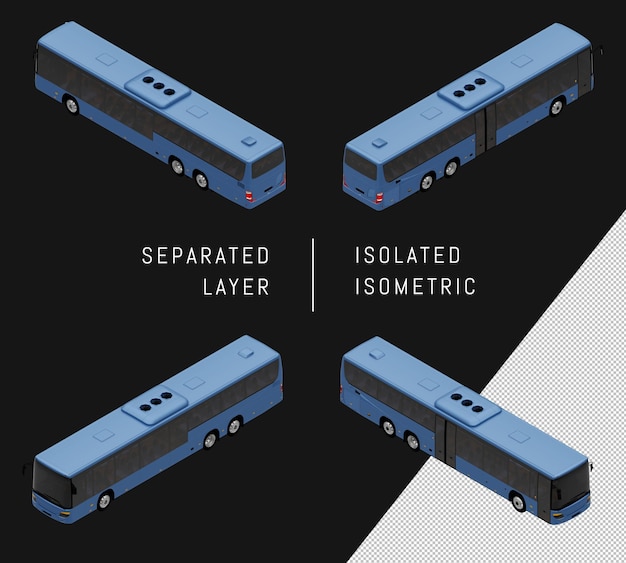 Set di veicoli isometrici di autobus urbano blu isolato