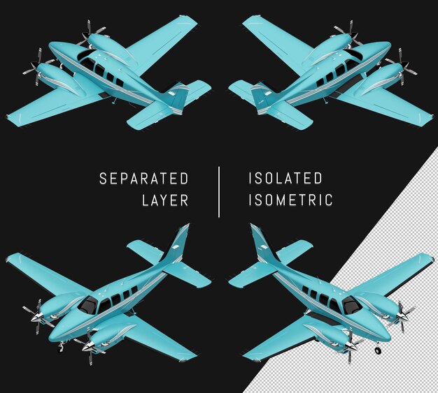 PSD isolated blue double engine aircraft isometric plane set