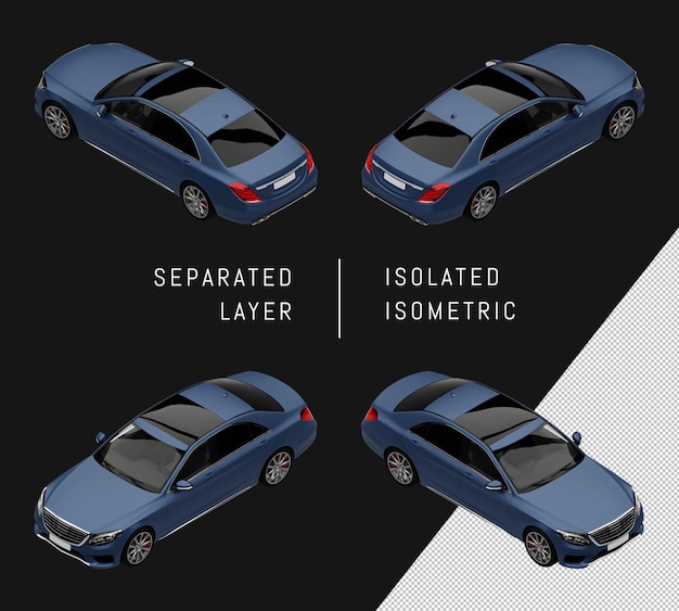 Isolated blue elegant city sedan isometric car set